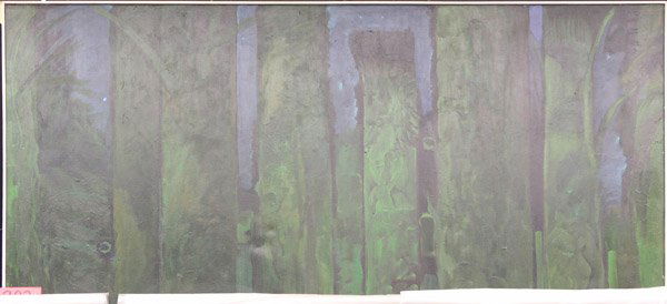 Painting Abstract Walter Snelgrove: (lot of 2) Framed paintings by Walter Snelgrove (Californian, 1924 - ), unsigned, each overall: 42.5''h x 82''w: Oil on canvas, Untitled (Green Archways); and acrylic on canvas, Riatto (1985).