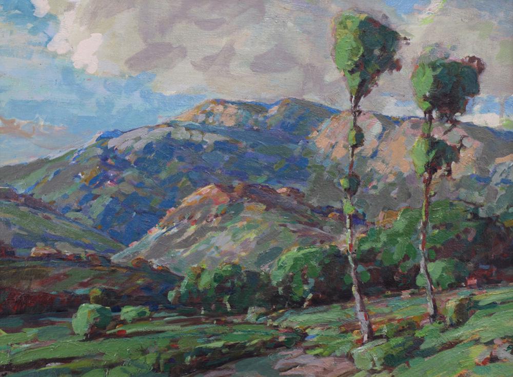 Painting, Karl Schmidt: Karl Schmidt (American, 1890-1962), Untitled (Landscape), oil on canvas, signed lower center (on frame), Museum reference no: S3.11, canvas: 12"h x 16"w, overall (with frame): 14.25"h x 18.25"w. Prove