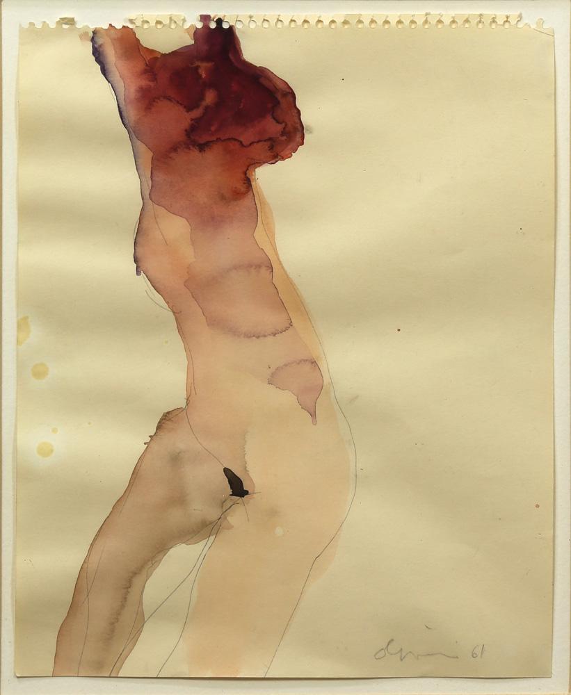 Watercolor, Nathan Oliveira: Nathan Oliveira (American, 1928-2010), "Figure & Torso," 1961, watercolor, signed and dated lower right, gallery label (B.C. Holland Inc., Chicago, IL) affixed verso, sheet: 10"h x 8"w, overall (with