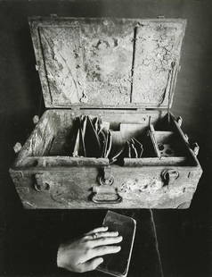 Photograph, Leland Rice: Leland Rice (American, b. 1940), "Box and Hand," 1967, gelatin silver print, pencil signed and dated verso, image: 4.75" h x 3.75"w, overall (with mat): 18"h x 14"w