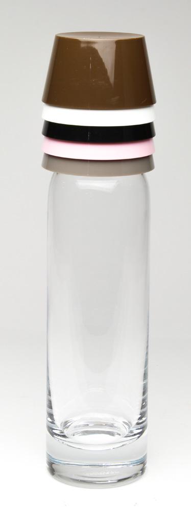 A Marcel Wanders for Normann Copenhagen, clear glass: (lot of 5) A Marcel Wanders for Normann Copenhagen, clear glass carafe with five tumblers in various colors, marked in underside Normann, Copenhagen, carafe: 11.5"h