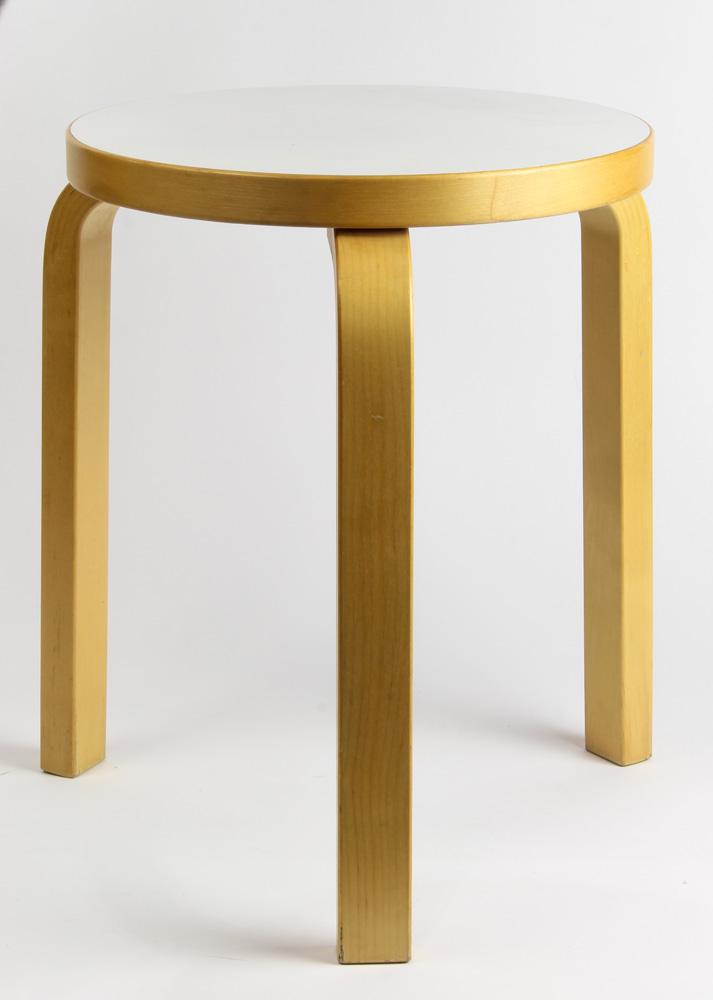 An Alvar Aalto for Artek stool: An Alvar Aalto for Artek stool, having a circular white enameled seat, and rising on three bentwood legs, 17.5"h x 13.5"dia.