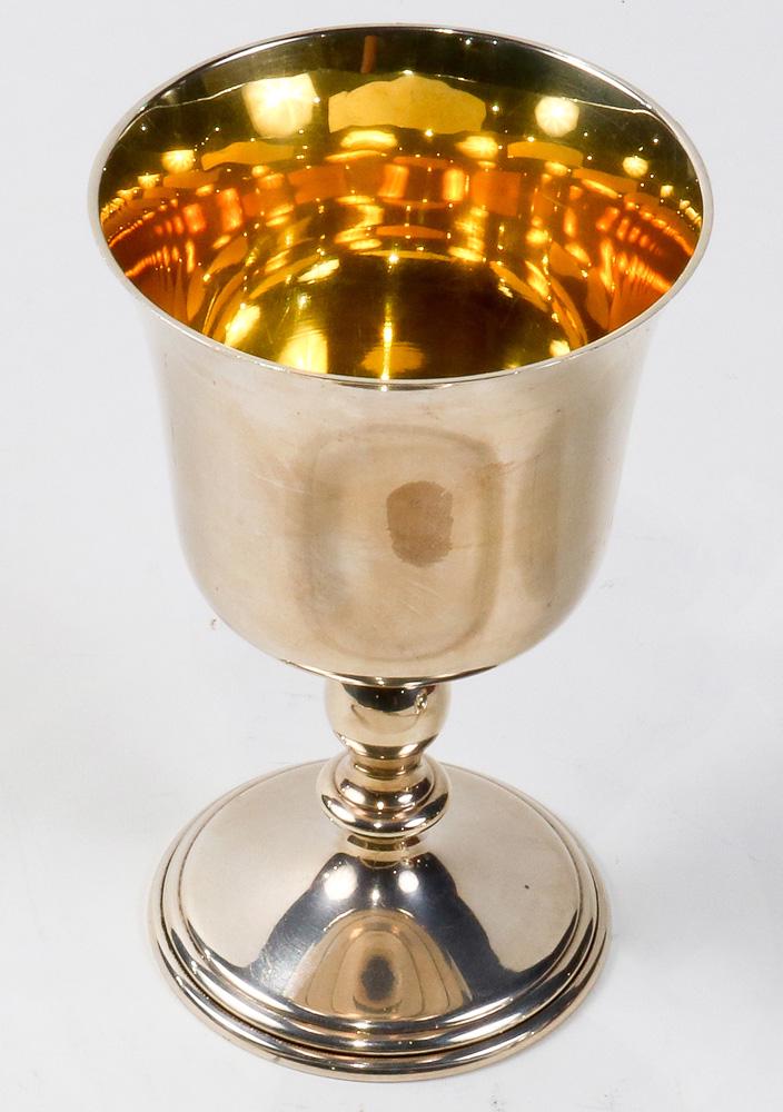 Queen Elizabeth II sterling goblet: A Queen Elizabeth II sterling goblet, London, circa 1952, the inverted bell form with a gilt wash interior rising on a turned standard, M & R maker marks, 5.75"h, 6.7 toz, Provenance: The Estate of Ge