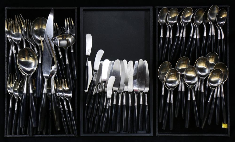 (lot of 78) A Dansk Kongo partial flatware set: (lot of 78) A Dansk Kongo stainless steel partial flatware set, designed by Jens H. Quistgaard, consisting of (13) dinner forks, (12) salad forks, (15) soup spoons, (14) teaspoons, (12) dinner knives 