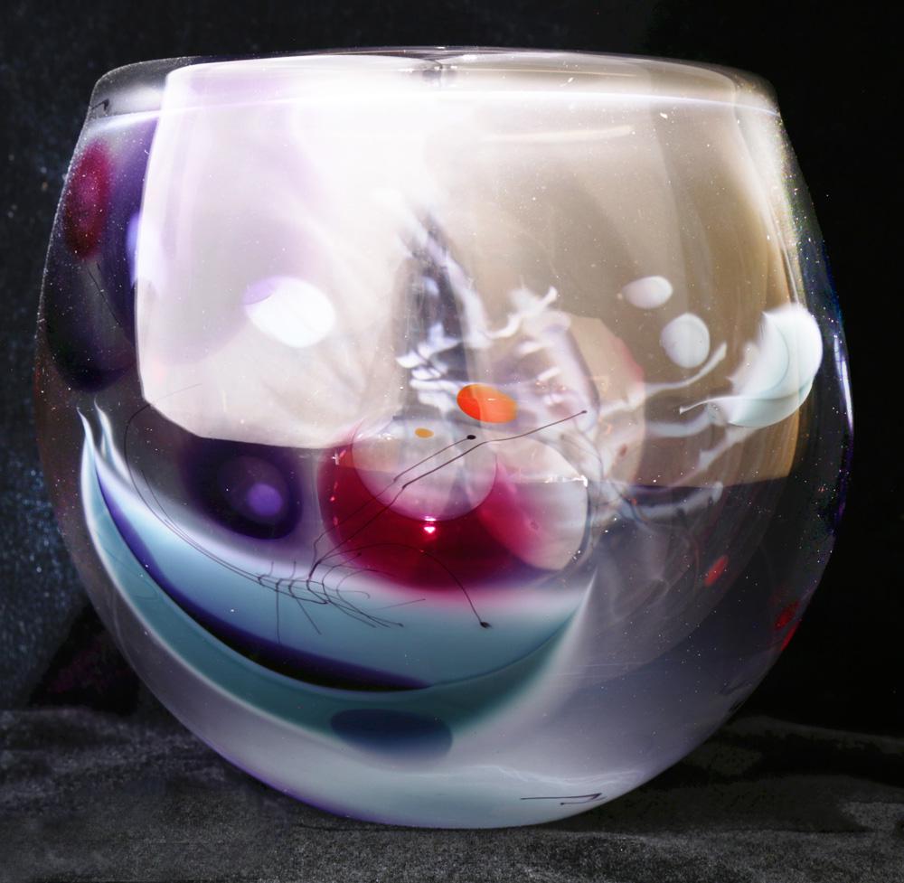 Herb Babcock art glass vase: Herb Babcock art glass vase, having bulbous form, signed on underside, 6.5"h