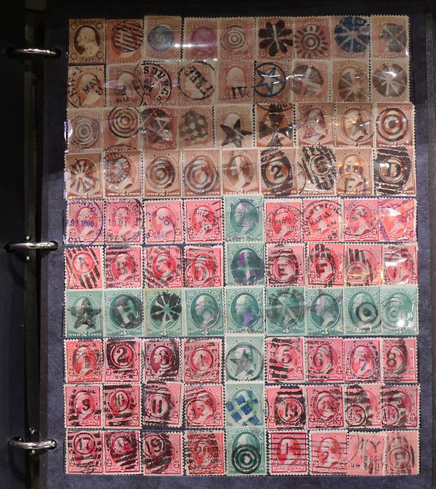 U.S. & World Cancellation Collection: U.S. & World Cancellation Collection of over 1000 different cancellations: including U.S. fancy cancels, Denmark and Germany city and town cancellations, and two China items