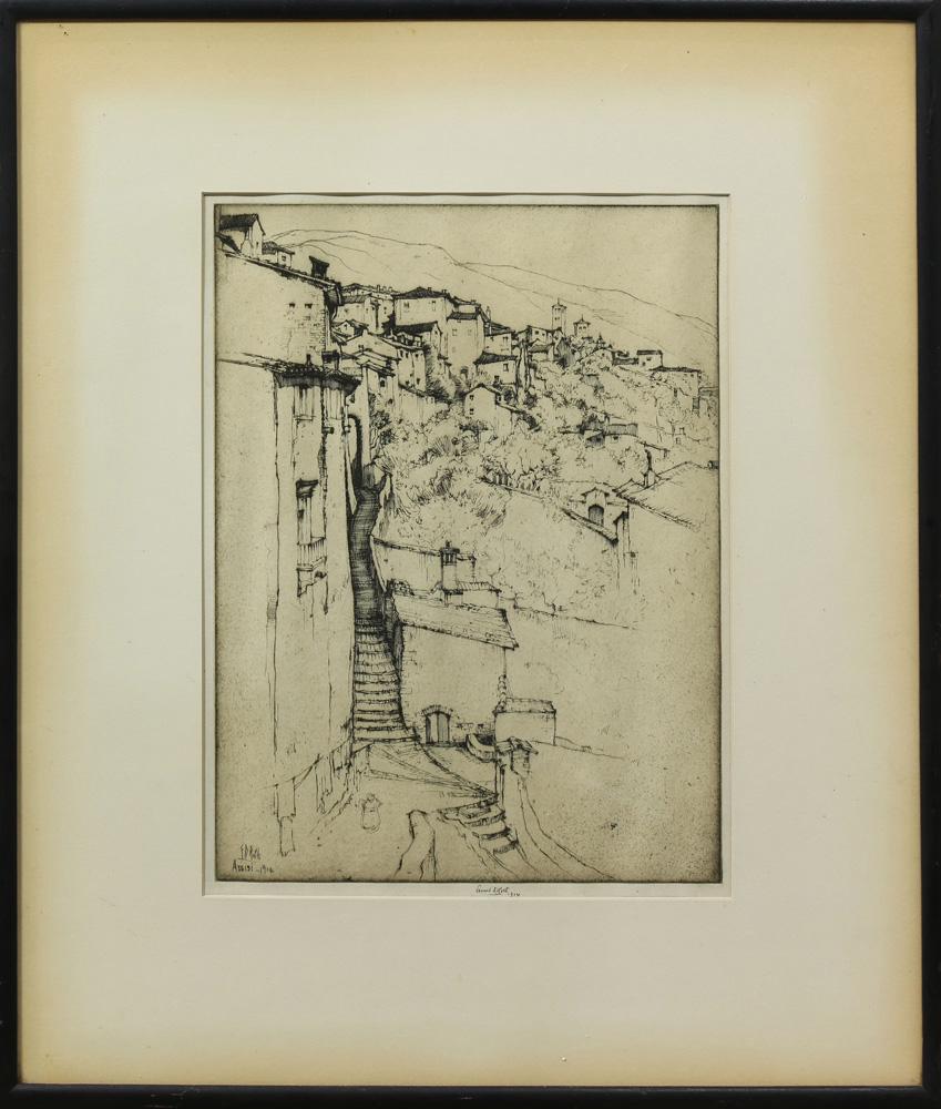 Print, Ernest D. Roth: Ernest D. Roth (American, 1879-1964), "Assisi," 1914, etching, pencil signed and dated lower center, signed, titled, and dated in plate lower left, overall (with frame): 19.75"h x 16.5"w