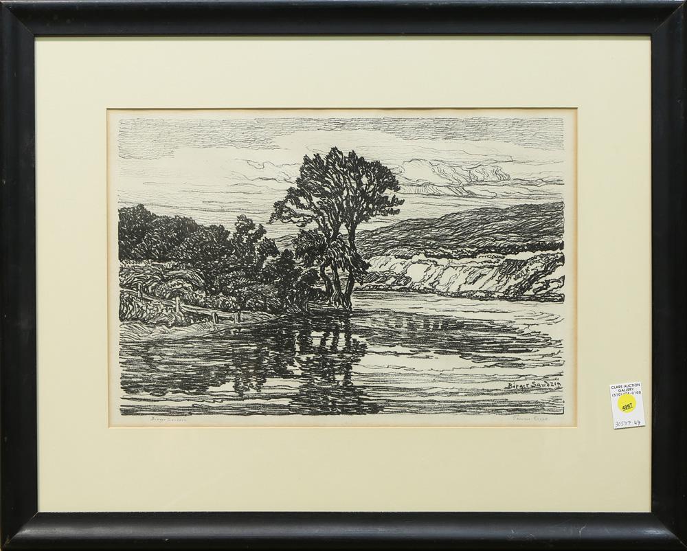 Print, Birger Sandzen: Birger Sandzen (American/Swedish, 1871-1954), "Pawnee Creek," lithograph, pencil signed lower left, signed in plate lower right, titled lower right, overall (with frame): 22"h x 27.5"w