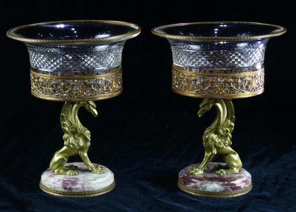 A pair of Napoleon III gilt bronze cut glass bowls (1 of 6)