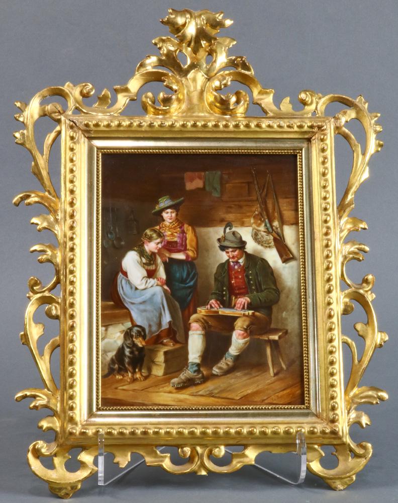Framed German Dresden porcelain plaque (1 of 6)