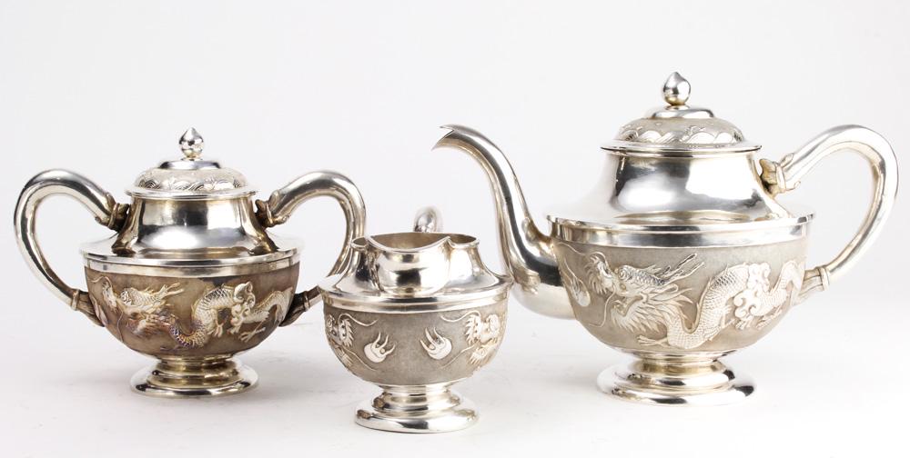 (lot of 3) A Chinese silver tea set (1 of 13)