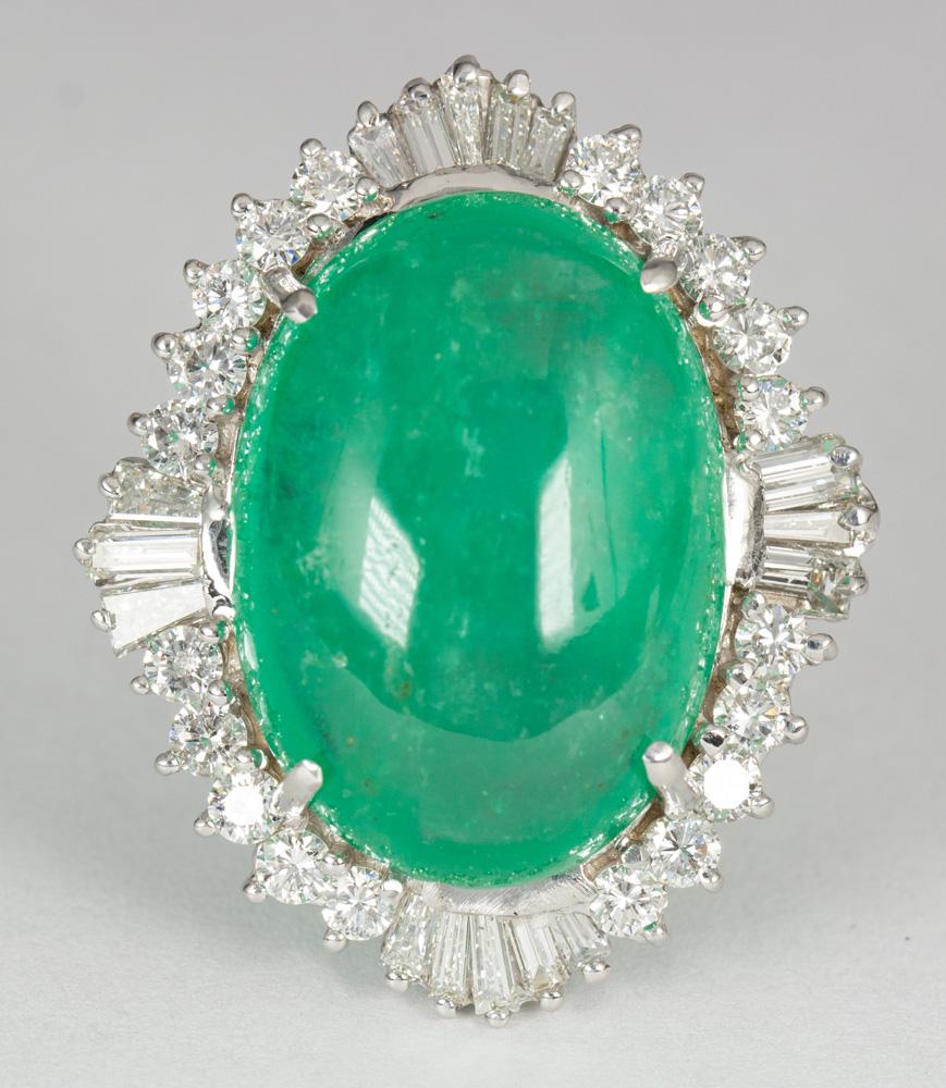 Colombian emerald, diamond, 18k white gold ring (1 of 5)