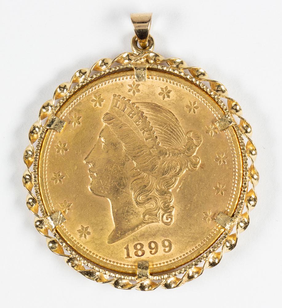 U.S. $20 gold coin, 14k yellow gold pendant (1 of 2)