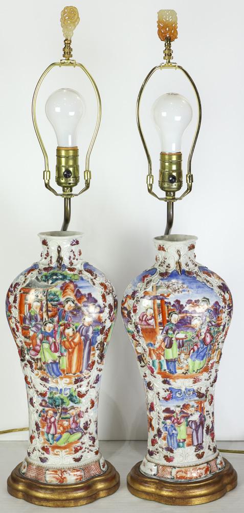 (Lot of 2) Pair of Chinese Molded Lamp Vases (1 of 8)