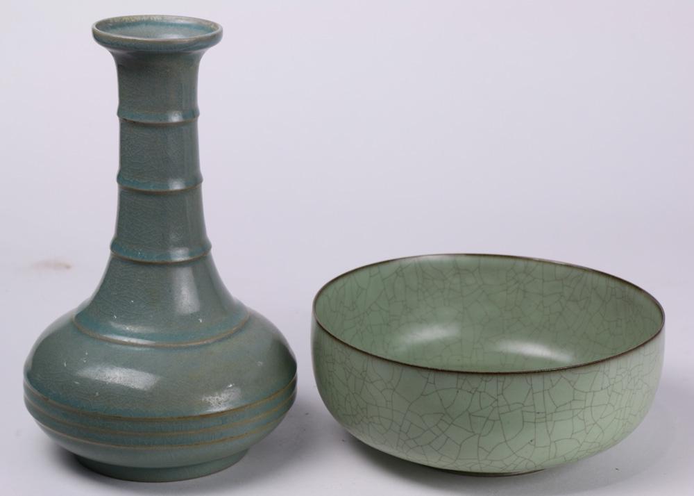 (Lot of 2) Two Chinese Celadon Crackle Glazed Wares (1 of 5)