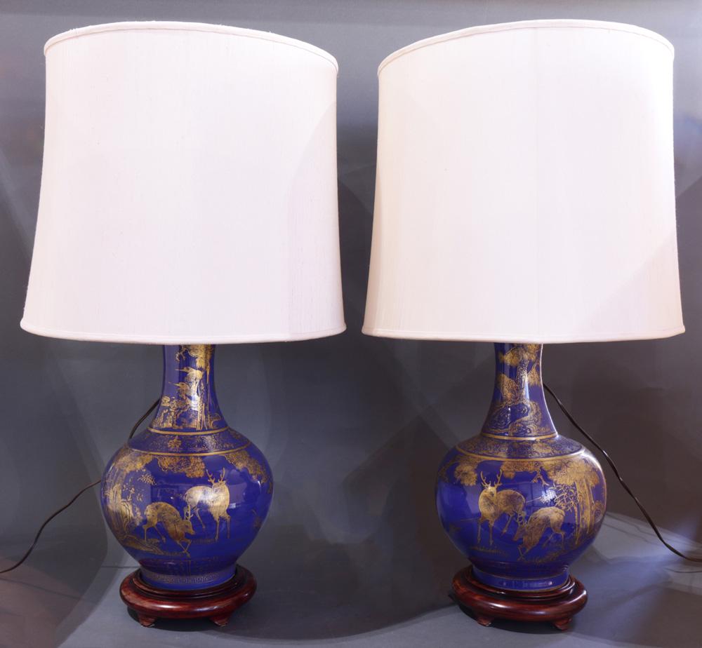 (lot of 2) A pair of Asian style porcelain vase lamps, (1 of 5)