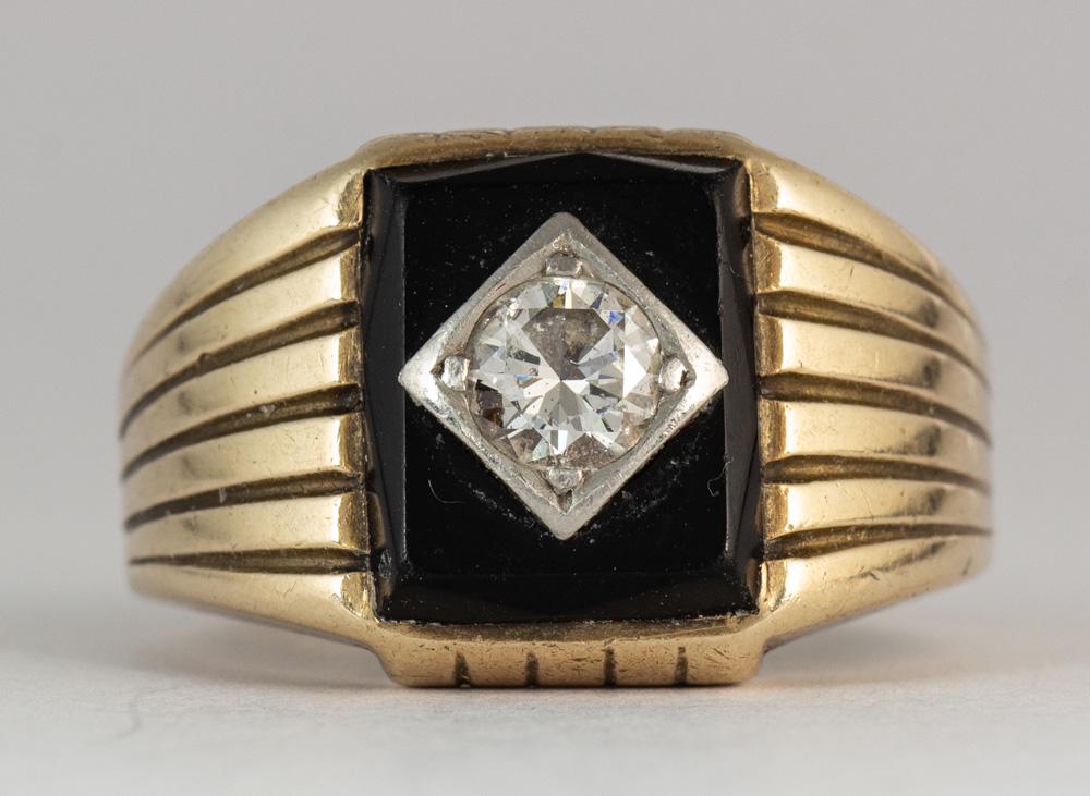 Diamond, black onyx, 10k yellow gold ring (1 of 4)