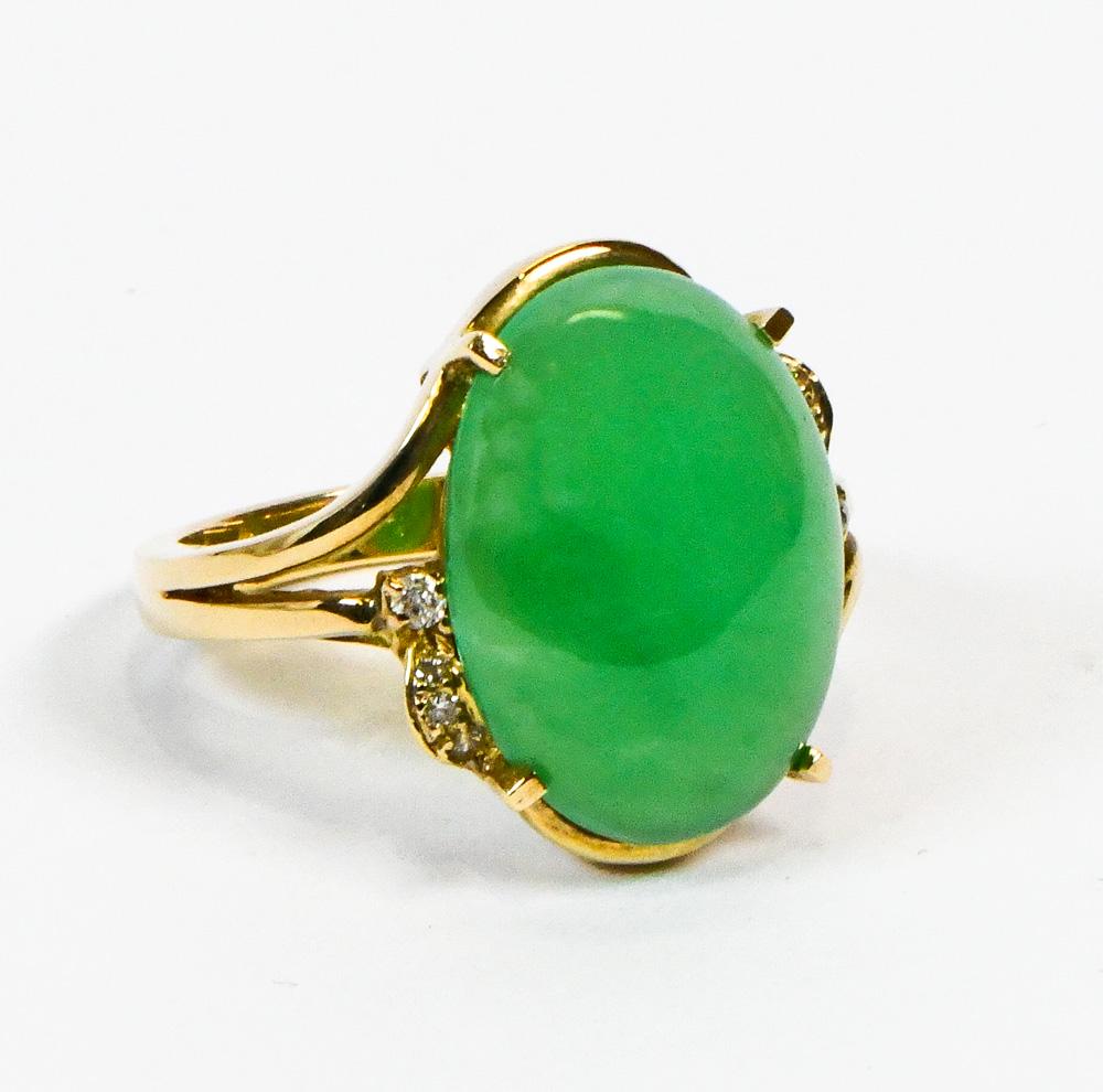 Chalcedony, diamond, 14k yellow gold ring (1 of 2)