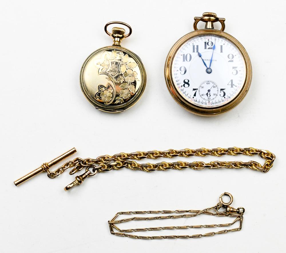 (Lot of 4) 9k yellow gold, gold-filled pocket watches (1 of 1)