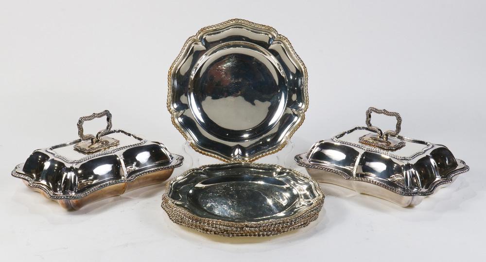 Edwardian suite of 6 Sheffield plate chargers and pr (1 of 2)