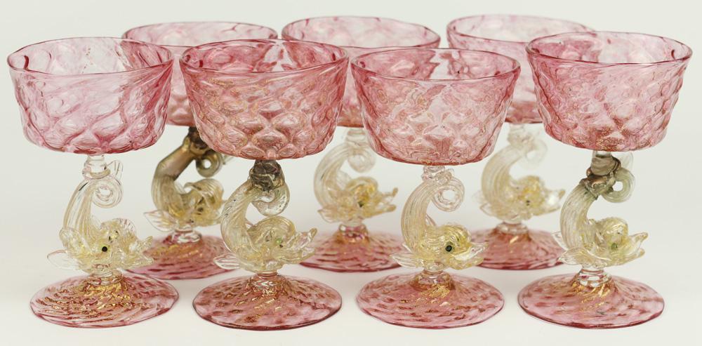 (lot of 8) Murano gilt highlighted pink quilted pattern (1 of 2)