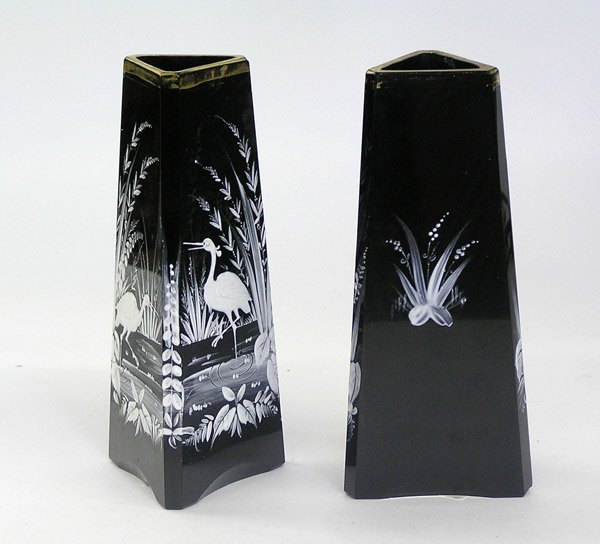 English Victorian black amethyst vases - 2