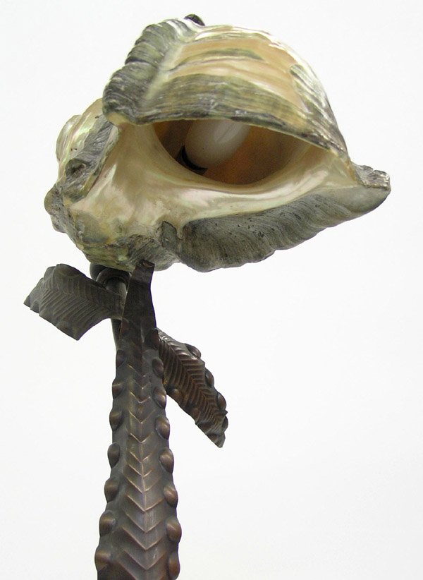 Sea shell mounted shade on a lamp, - 3