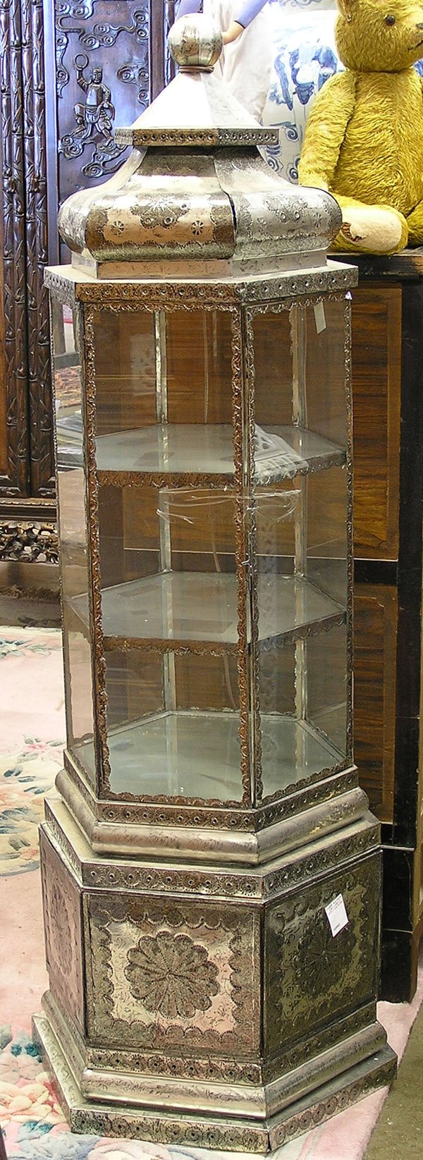 Hammered metal glass display case