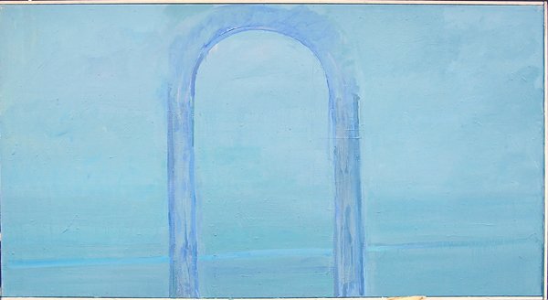 Painting Abstract Walter Snelgrove: Framed oil on canvas, Untitled: Blue Archway, by Walter Snelgrove (Californian, 1924 - ), unsigned, overall: 42.5''h x 82''w.
