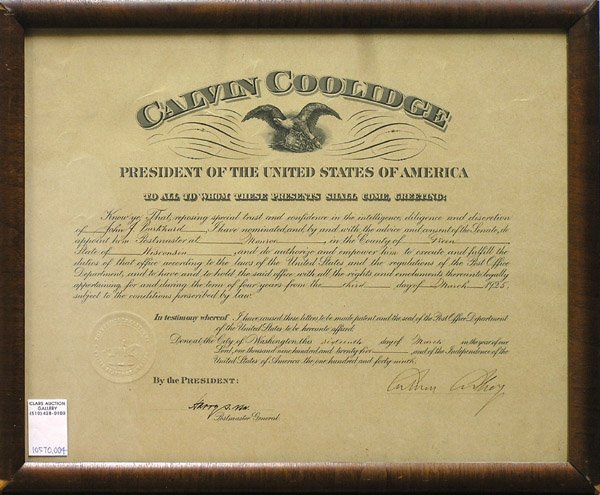 Framed Calvin Coolidge Presidential