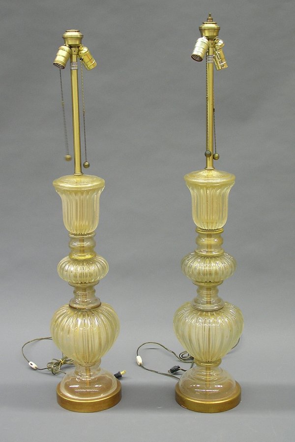 Murano glass gold fleck table lamps