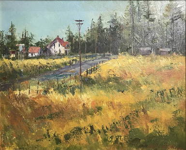 Painting, Ben Abril: Ben Abril (American, 1923-1995), Autumn Roadside, oil on canvas, signed lower right, canvas: 14"h x 18"w, overall (with frame): 22.25"h x 26.25"w