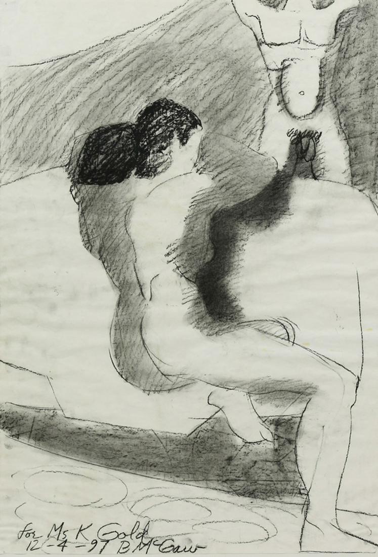 Work on paper, Bruce McGaw: Bruce McGaw (American, b. 1935), Untitled (Nude Study), 1997, charcoal on paper, signed and dated lower left, dedicated to "Ms. K. Gold" lower left, sheet: 36"h x 24.75"w, overall (with frame): 46.25"