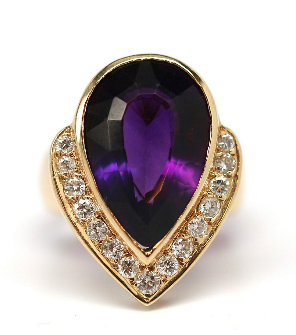 Amethyst, diamond, 14k yellow gold ring (1 of 5)