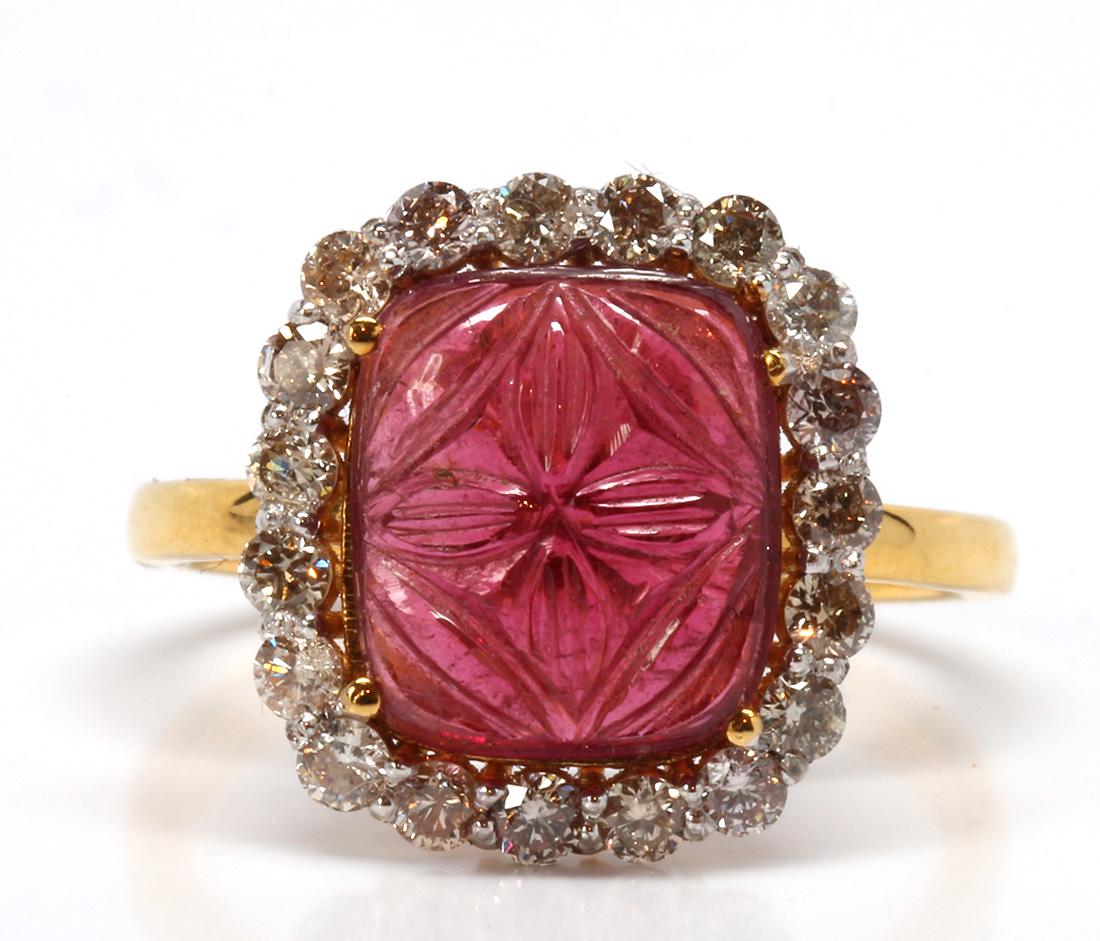 Tourmaline, diamond, 18k yellow gold ring (1 of 4)