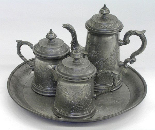 98 Chinese Pewter Tea Set, Swatow