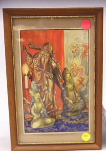 Watercolor, still life, Vercinsky: Framed watercolor on paper, Oriental Still Life by Lydia [Kriloff] Vercinsky (Californian 1918-2001), signed Lydia Kriloff lower right, image: 8.75''H x 5.5''W, frame: 11.5''H x 8''W x .5''D