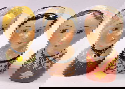 Ceramic planters: Three primitive style ceramic female bust planters