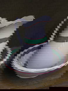 Fenton Challinor Ironstone Lavabo Set: British ironstone lavabo marked E&C Challinor Ironstone China, Fenton, pitcher 13''h