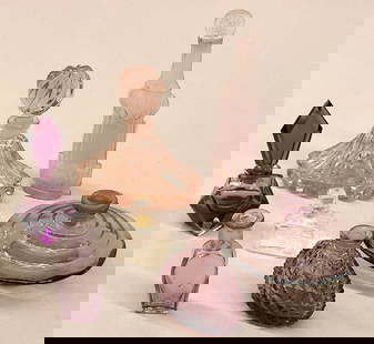 Amethyst glass perfume bottles: Collection of amethyst glass and turned glass perfume bottles tallest 7''