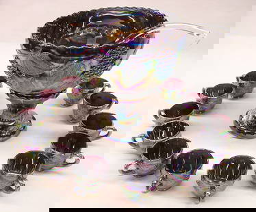 Carnival punch bowl set-12 cups/ladle: Carnival punch bowl set with ladle and 12 cups in grape motif