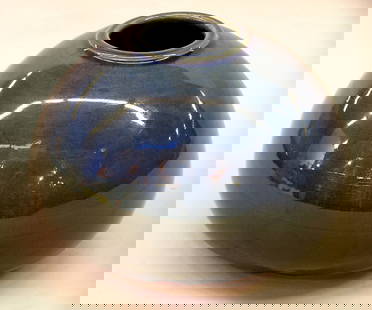 Studio pottery jug-blue/rust glaze: Studio pottery jug in blue and rust glaze