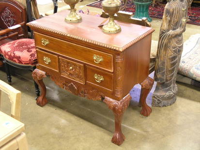 Carved Mahogany Lowboy: Carved Georgian style mahogany low boy, approximate dimensions:36''w x 18''d x 32''h