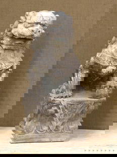 Fu lions in cast stone: Pair of cast stone Fu lions