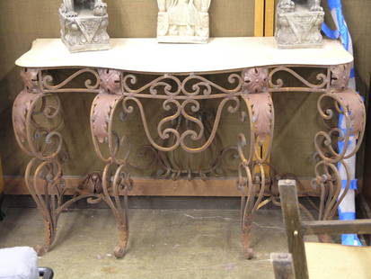 Marble top console table: Marble top console table on wrought iron base