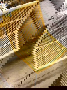 Two Midcentury modern chairs: Two mid-century modern chairs: Rattan and iron sidechair, and a beech swivelback armchair