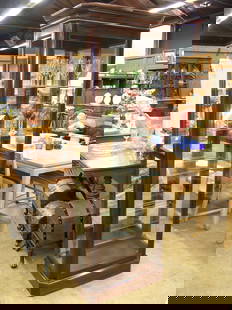 Curio cabinet in mahogany: Mahogany illuminated tall curio cabinet with four glass shelves 75''