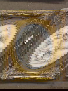 2 carved plaques: Two framed carved plaques with allegorical scense