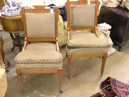 2 Victorian upholstered side chairs: Pair of Eastlake Victorian upholstered seat lady's side chairs