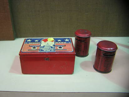 Budget and Post Office metal banks: Metal ''Budget Bank'' and two ''Post Office'' metal banks